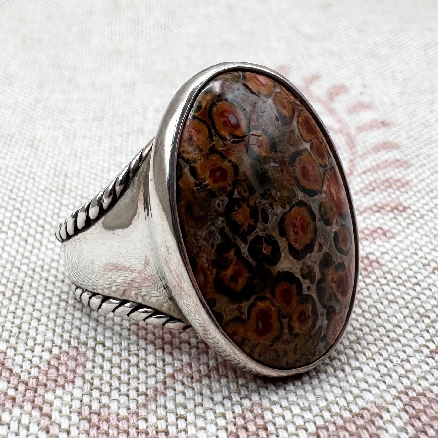 Carolyn Pollack leopard skin jasper & silver Ring, size P (US 7.5)