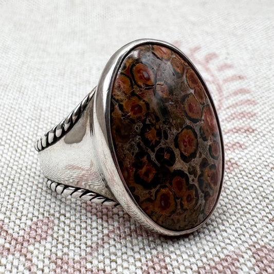 Carolyn Pollack leopard skin jasper & silver Ring, size P (US 7.5)