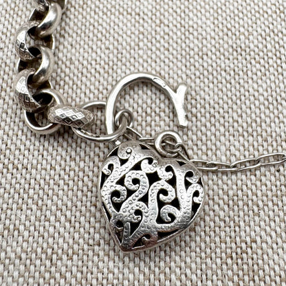 Silver belcher bracelet with heart-shaped lock
