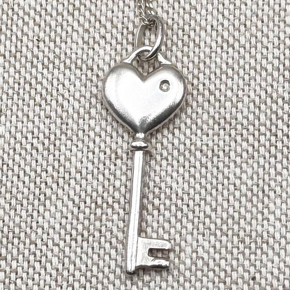 Silver heart key necklace