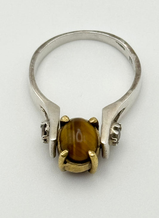 Spinner ring with carnelian and tiger eye, size S/9