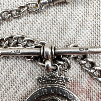 Antique Albert chain (Birmingham 1907) with WWII medallion (London 1929)