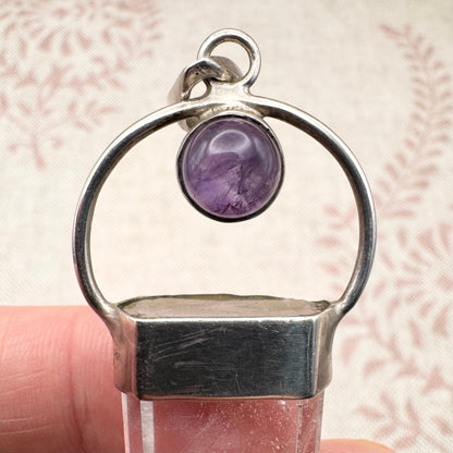 Silver pendant with clear quartz and amethyst