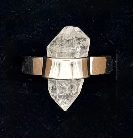 Herkimer diamond quartz ring, size L/5.5