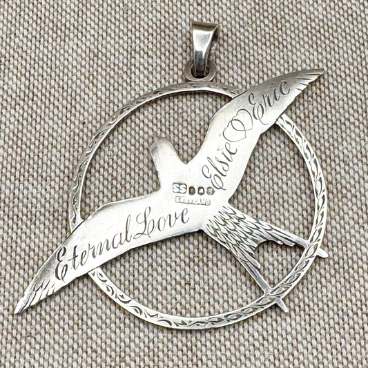 Silver swallow pendant and love token – hand-engraved, hallmarked Edinburgh 1975