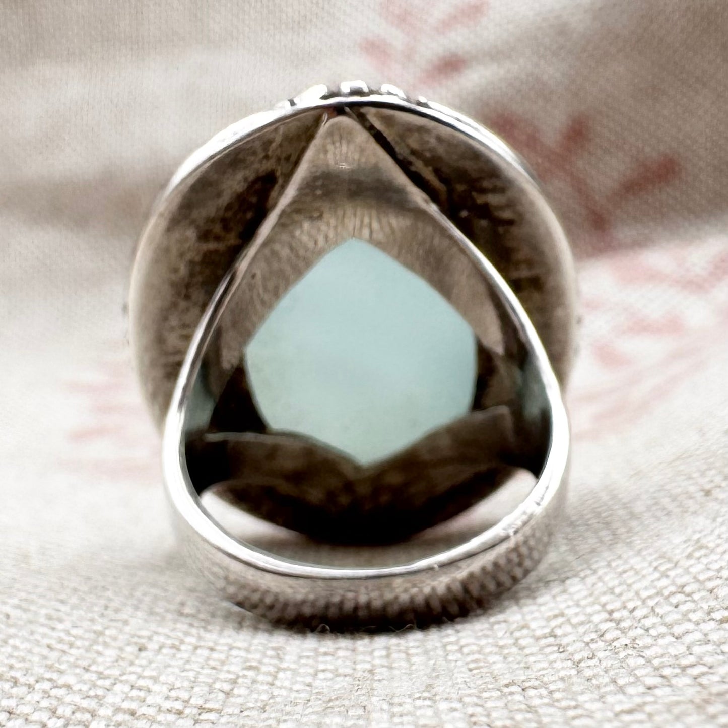 Aqua chalcedony and silver ring, size M.5 (US 6.5)