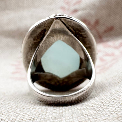 Aqua chalcedony and silver ring, size M.5 (US 6.5)