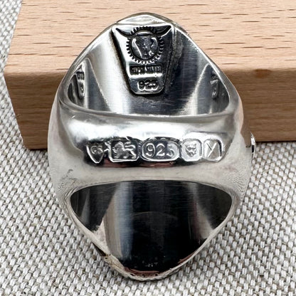 Black onyx snake ring in sterling silver by 'Gypsy Silver', size O (US 7), hallmarked London 2022
