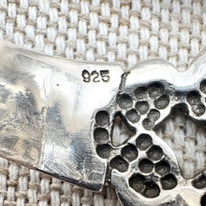 Silver moonstone ring with lilac and red stone accents, size R.5 (US 9)