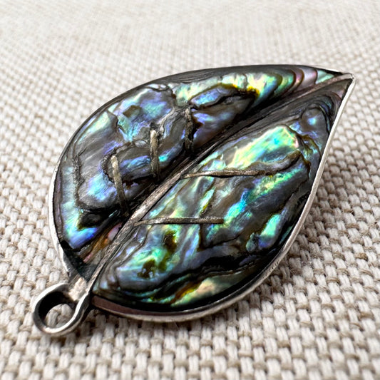 Mexican sterling silver abalone leaf brooch or pendant