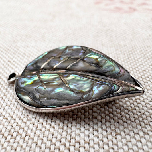 Mexican sterling silver abalone leaf brooch or pendant