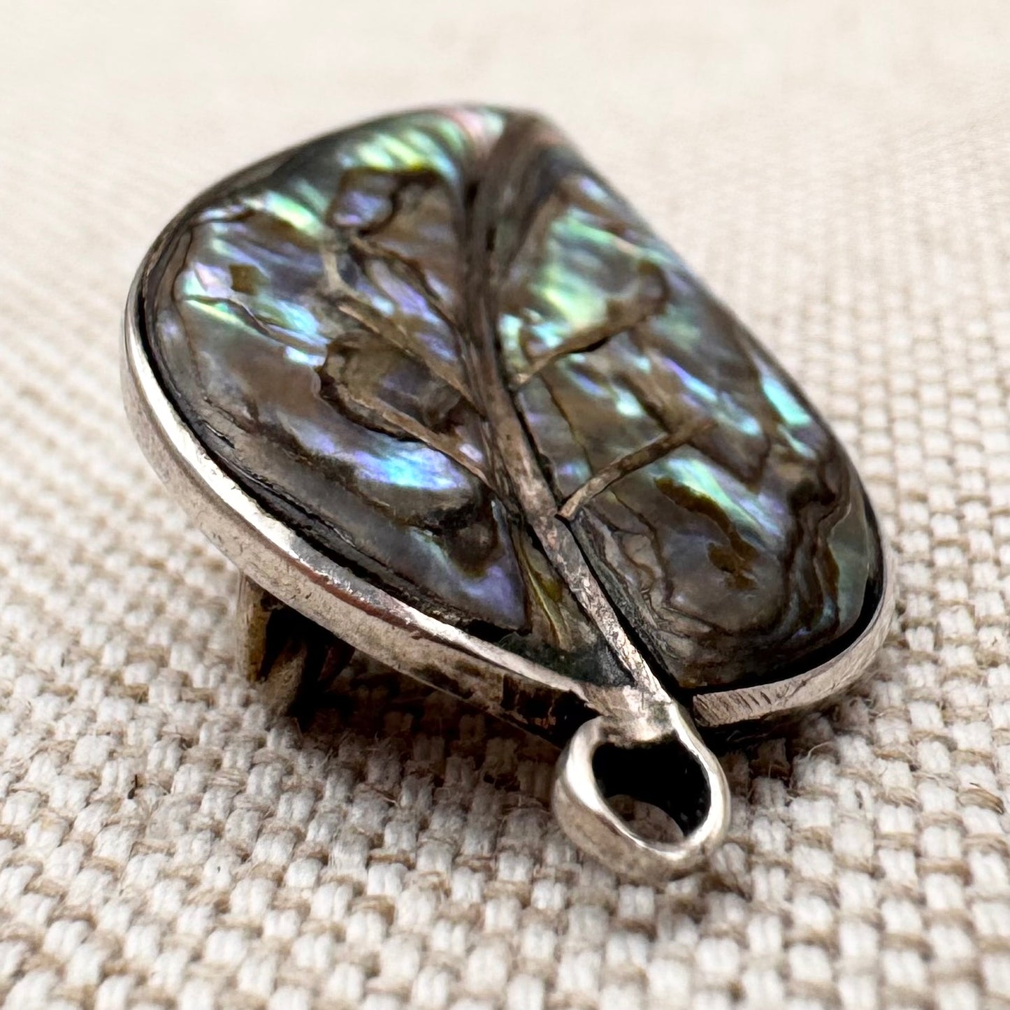 Mexican sterling silver abalone leaf brooch or pendant