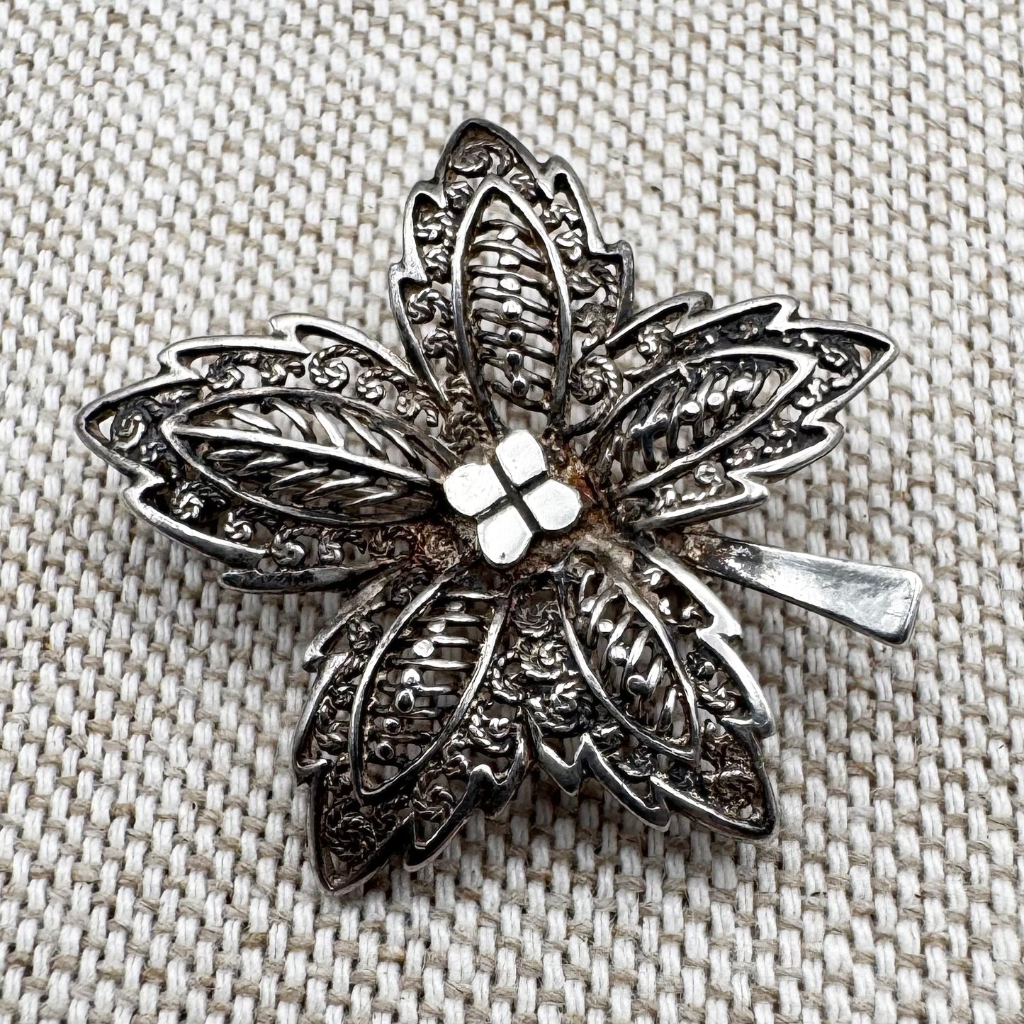 Mid-Century sterling silver foliate brooch (Sterling Foreign)