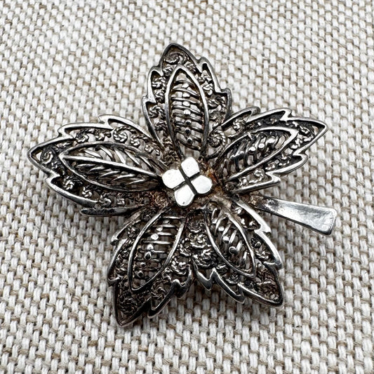 Mid-Century sterling silver foliate brooch (Sterling Foreign)