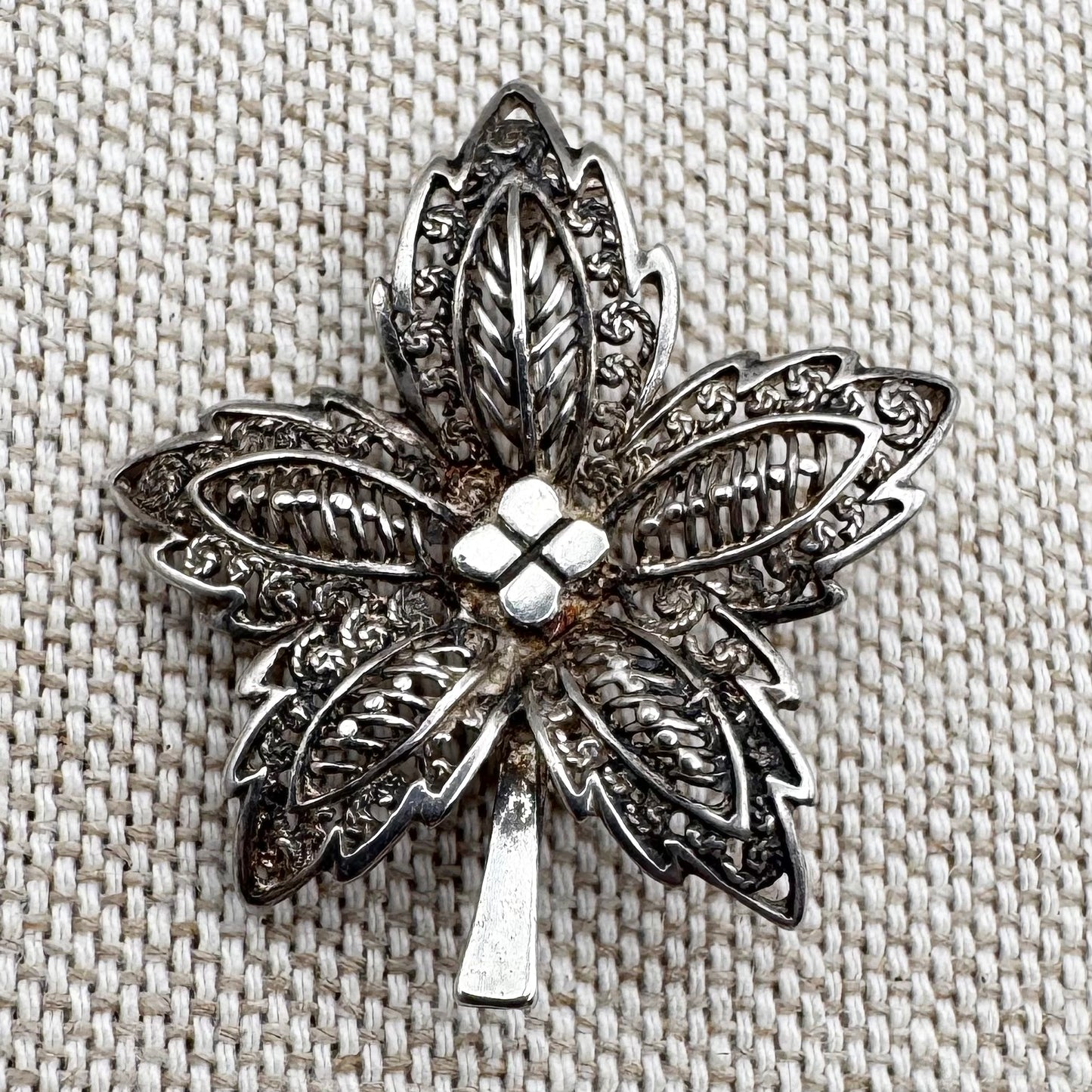 Mid-Century sterling silver foliate brooch (Sterling Foreign)