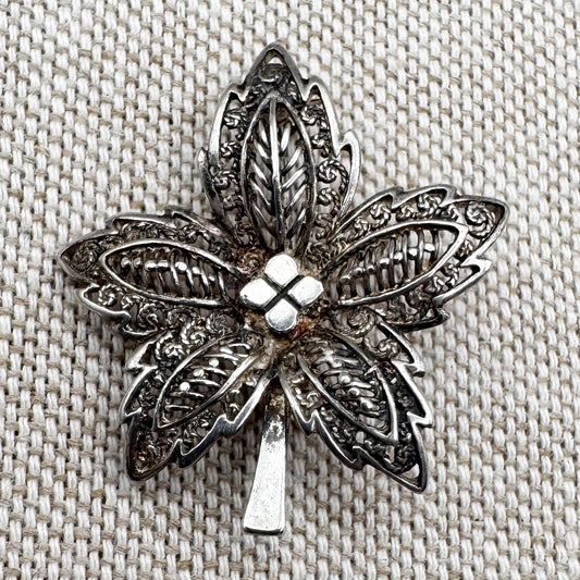 Mid-Century sterling silver foliate brooch (Sterling Foreign)