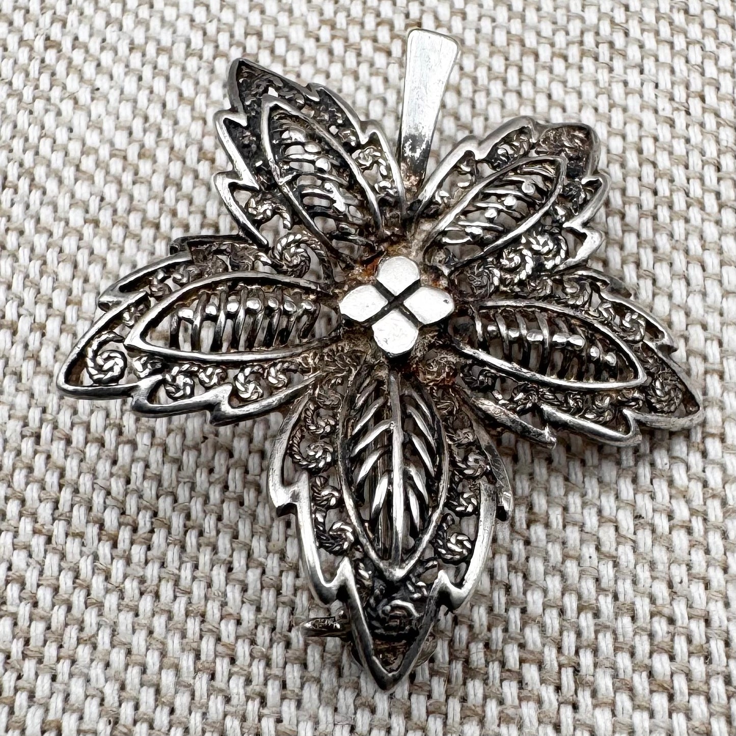 Mid-Century sterling silver foliate brooch (Sterling Foreign)