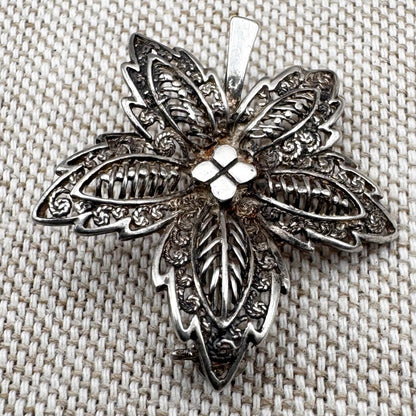 Mid-Century sterling silver foliate brooch (Sterling Foreign)