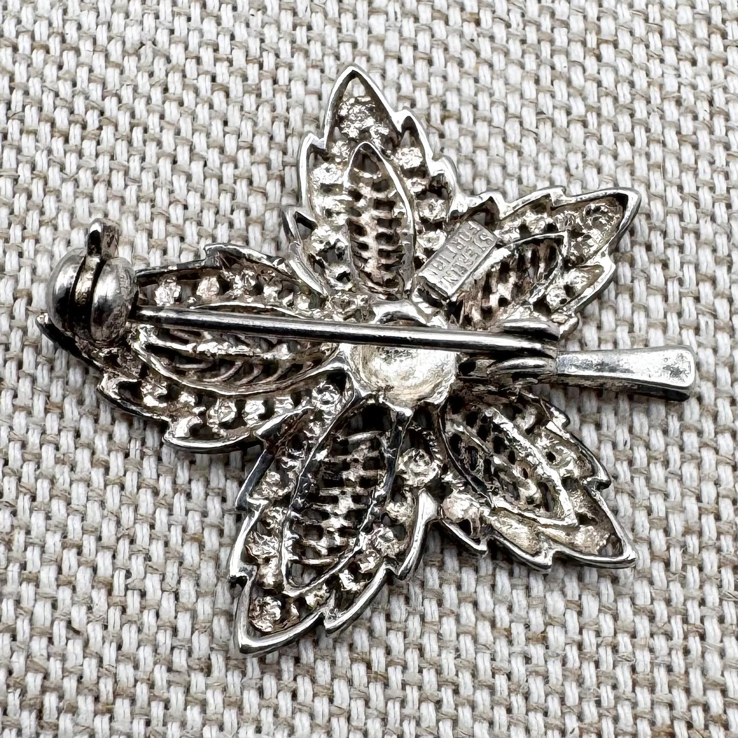 Mid-Century sterling silver foliate brooch (Sterling Foreign)