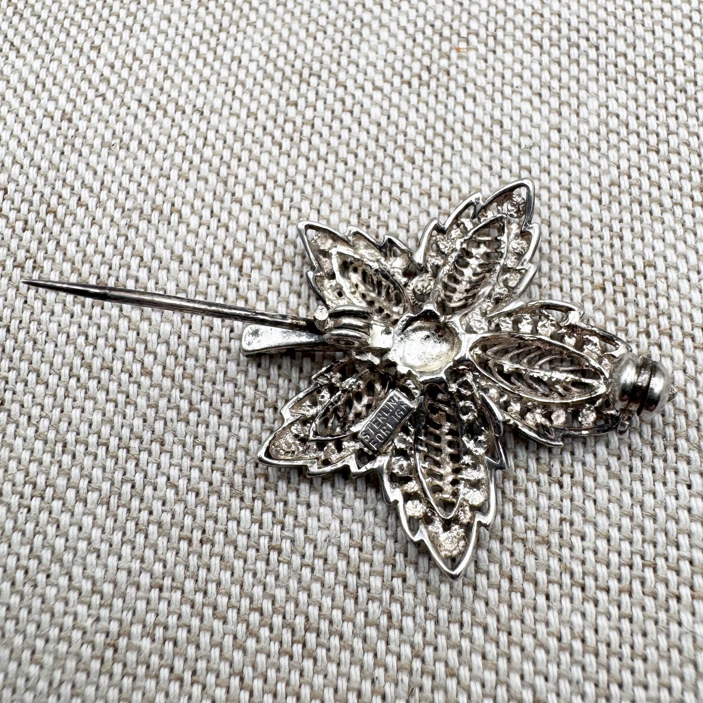 Mid-Century sterling silver foliate brooch (Sterling Foreign)