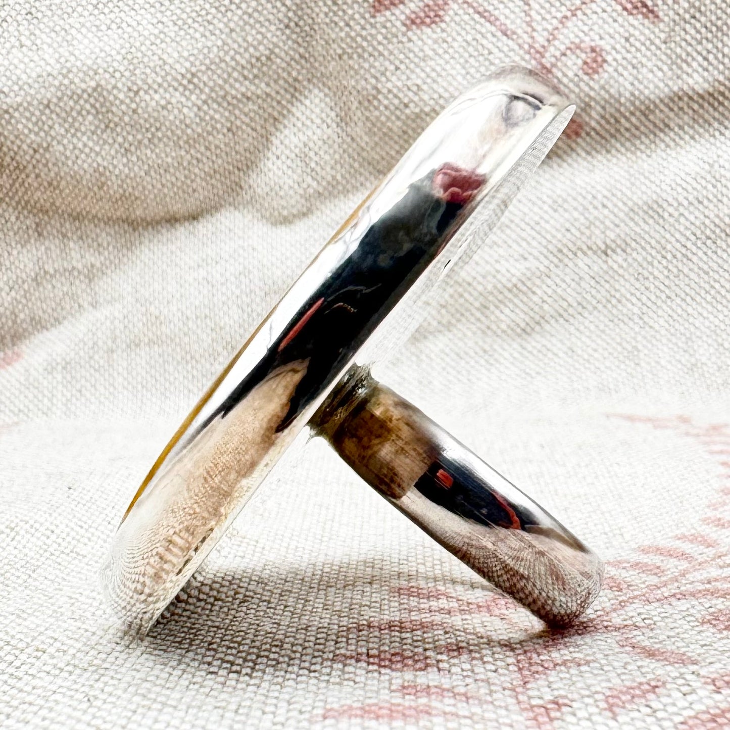 Pyrite and calcite ring silver ring by 'Bauble and Hoop', hallmarked London 2023, size T (US 9.5)