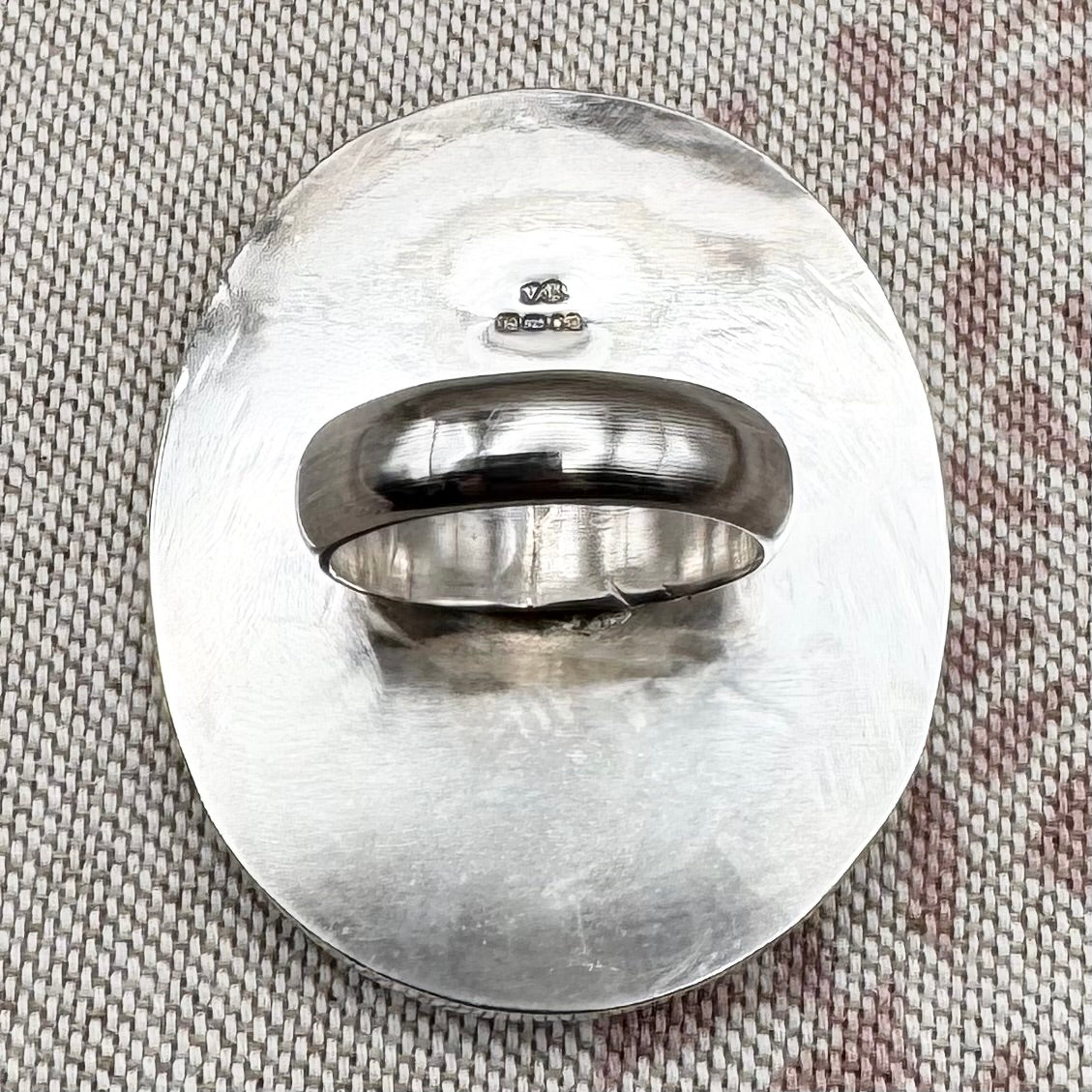 Pyrite and calcite ring silver ring by 'Bauble and Hoop', hallmarked London 2023, size T (US 9.5)