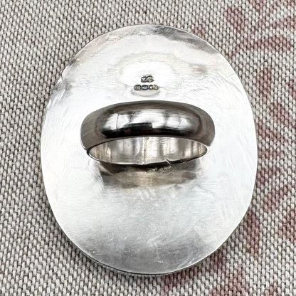 Pyrite and calcite ring silver ring by 'Bauble and Hoop', hallmarked London 2023, size T (US 9.5)