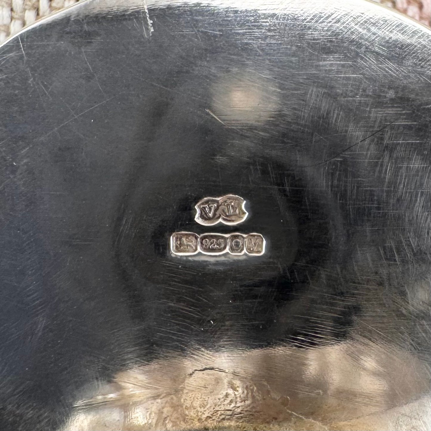 Pyrite and calcite ring silver ring by 'Bauble and Hoop', hallmarked London 2023, size T (US 9.5)