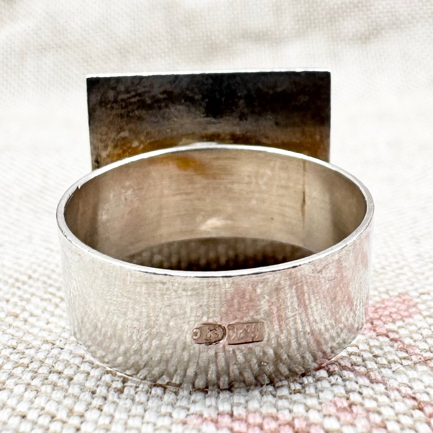 Vintage Polish silver amber ring with Gdańsk silver marks, size O (US 7)