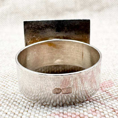 Vintage Polish silver amber ring with Gdańsk silver marks, size O (US 7)