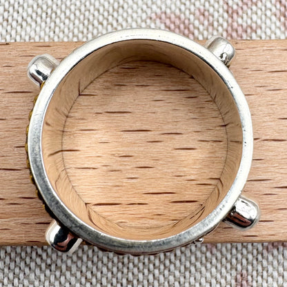 Spinner ring with pearl and coral, size S (US 9)