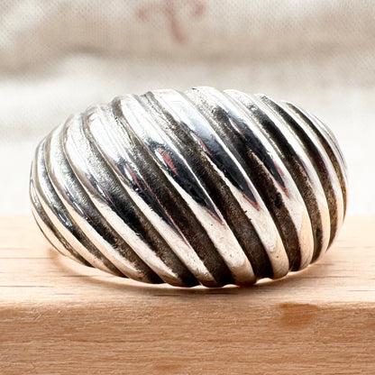 Silver ridged band ring, size P (US 7.5)