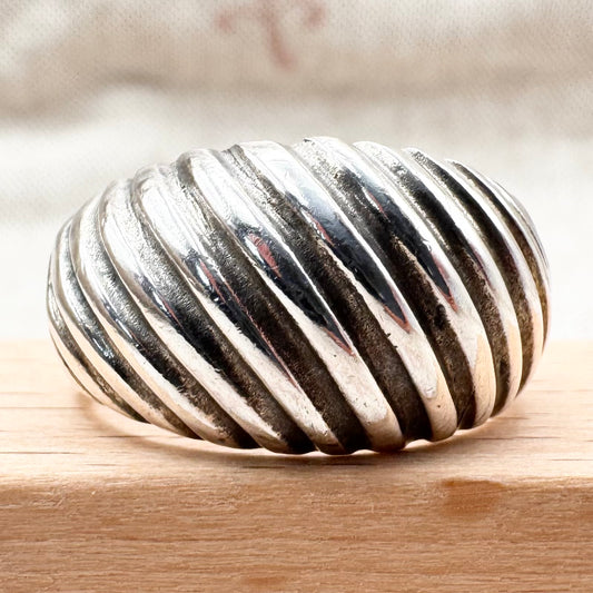 Silver ridged band ring, size P (US 7.5)