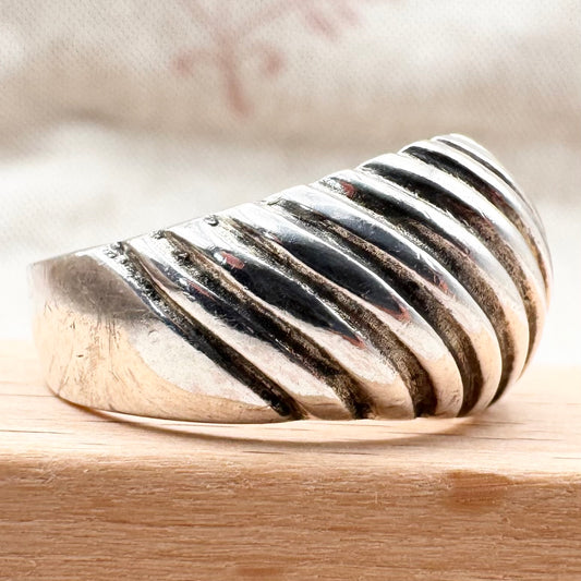 Silver ridged band ring, size P (US 7.5)