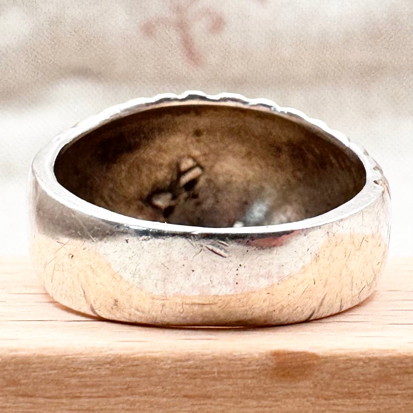 Silver ridged band ring, size P (US 7.5)