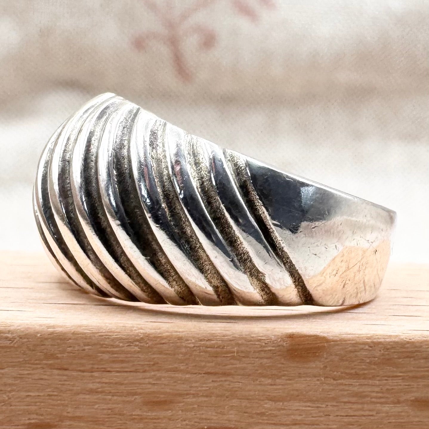 Silver ridged band ring, size P (US 7.5)