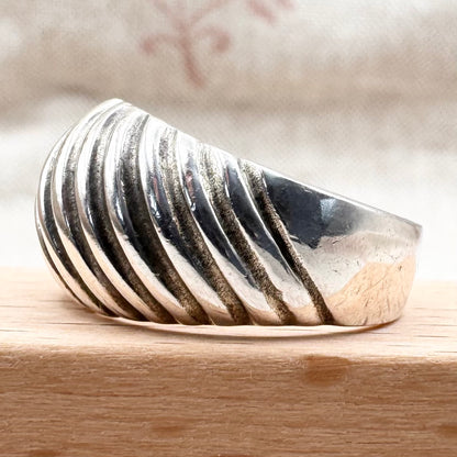 Silver ridged band ring, size P (US 7.5)
