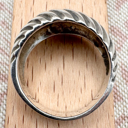Silver ridged band ring, size P (US 7.5)