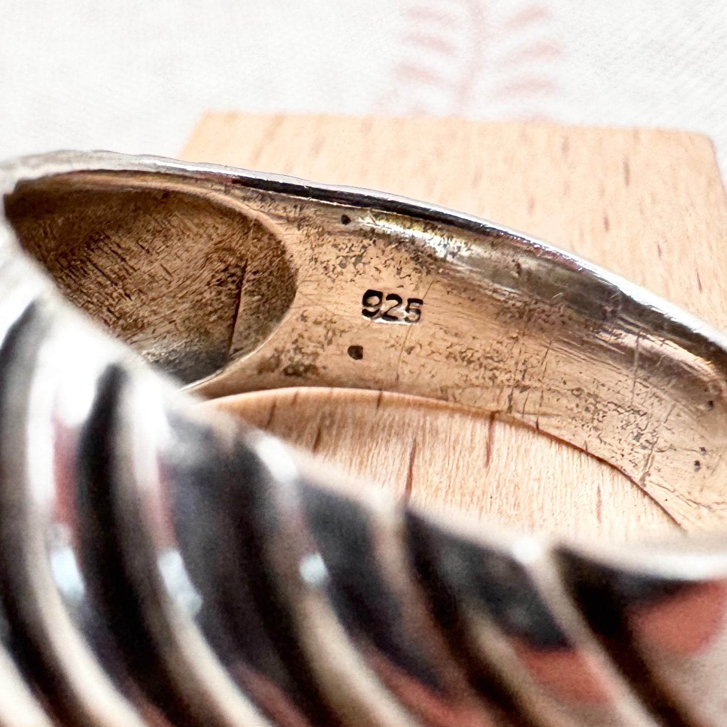Silver ridged band ring, size P (US 7.5)