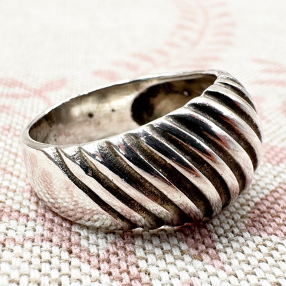 Silver ridged band ring, size P (US 7.5)