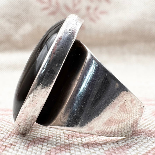 Vintage silver and black onyx ring, hallmarked London (import) 1980, size N (US 6.5)