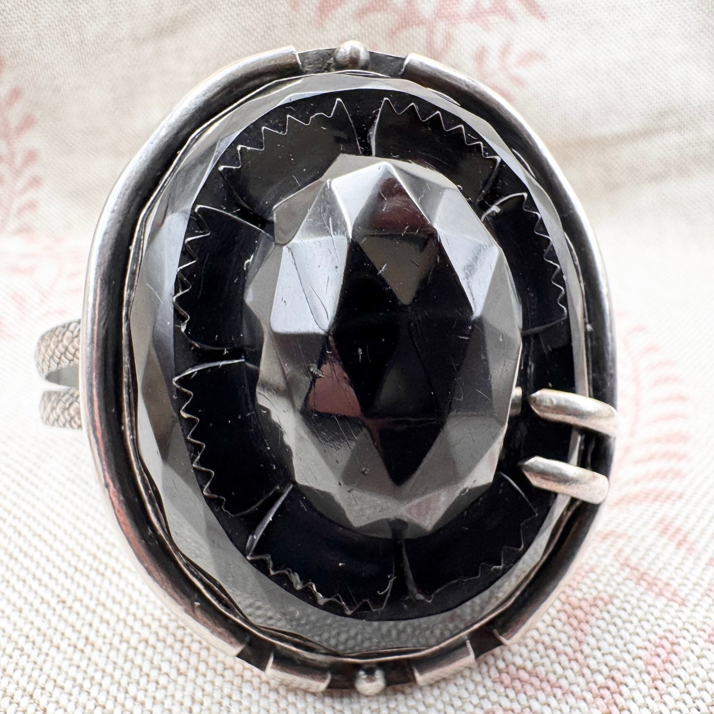 Silver and carved black stone cuff bracelet, hallmarked London 2022