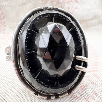 Silver and carved black stone cuff bracelet, hallmarked London 2022