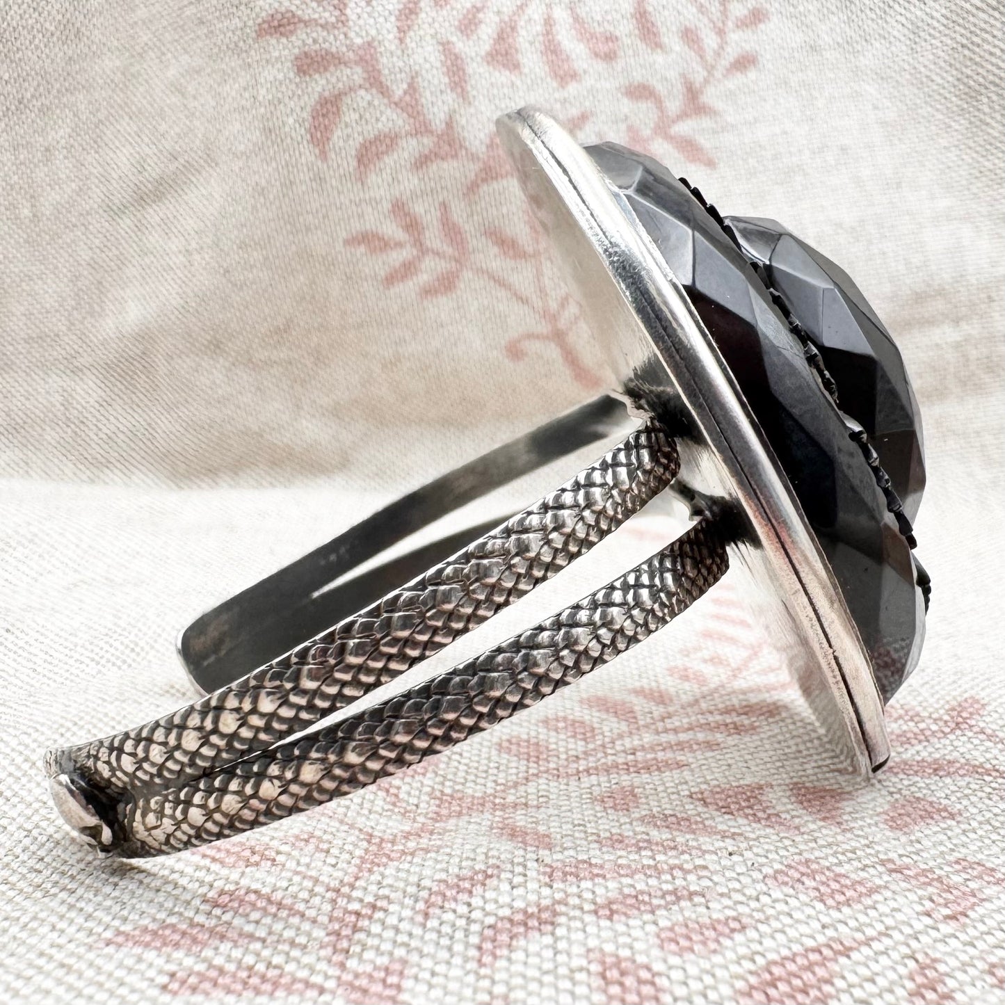 Silver and carved black stone cuff bracelet, hallmarked London 2022