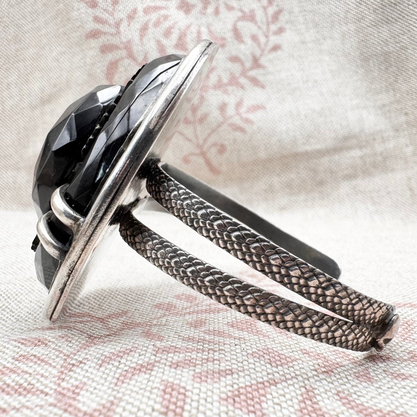 Silver and carved black stone cuff bracelet, hallmarked London 2022