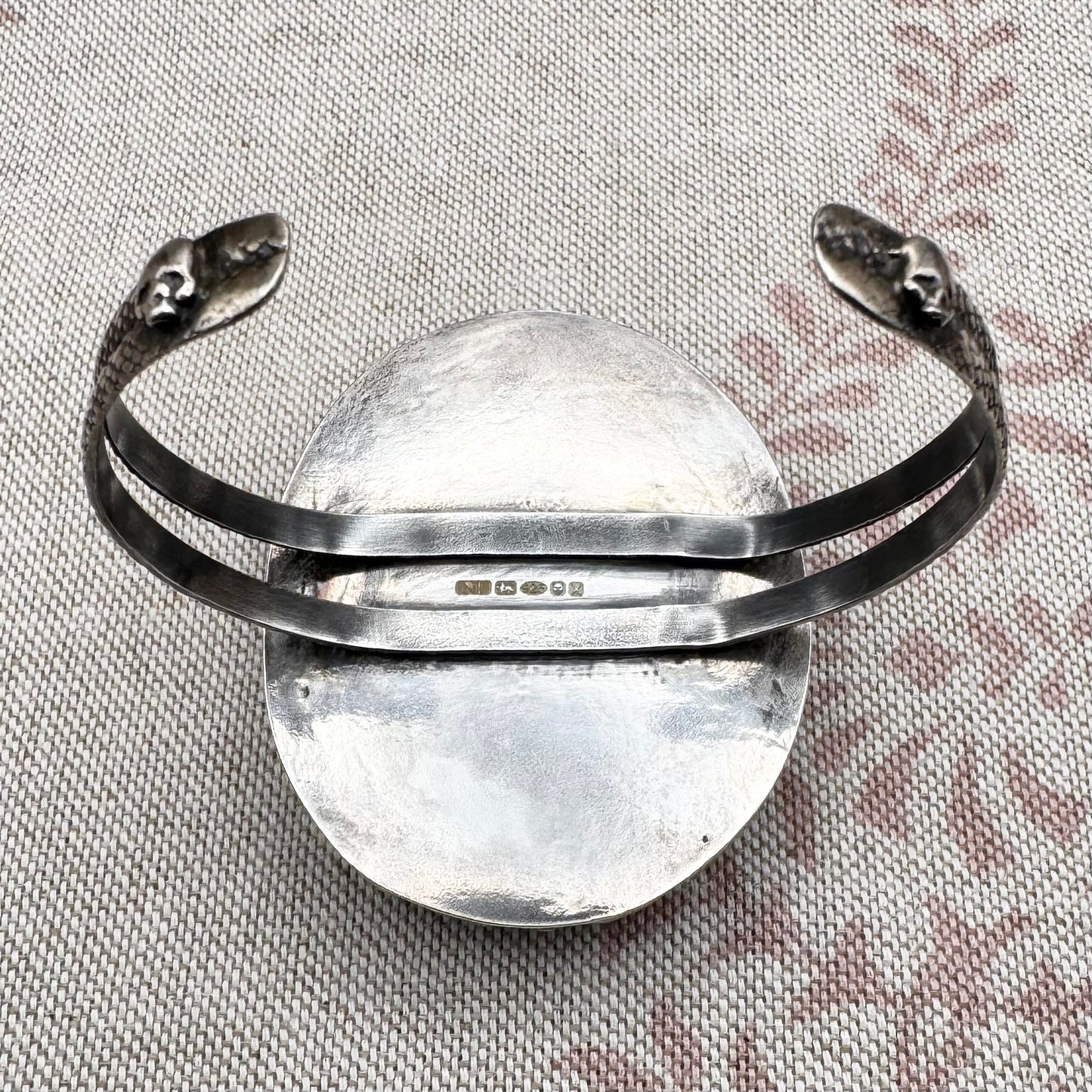 Silver and carved black stone cuff bracelet, hallmarked London 2022