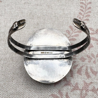 Silver and carved black stone cuff bracelet, hallmarked London 2022