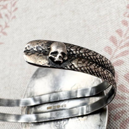 Silver and carved black stone cuff bracelet, hallmarked London 2022