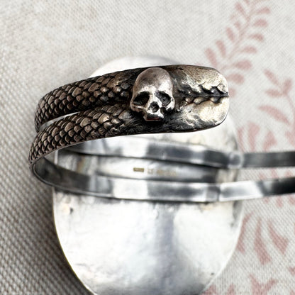 Silver and carved black stone cuff bracelet, hallmarked London 2022