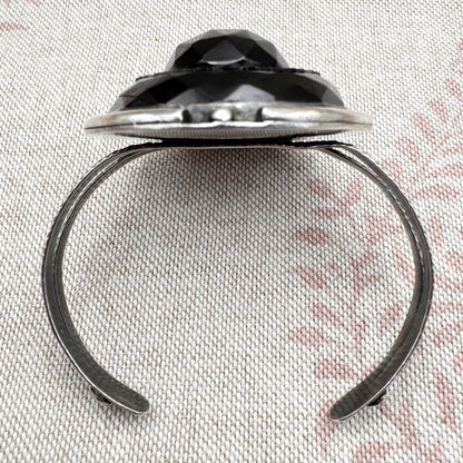 Silver and carved black stone cuff bracelet, hallmarked London 2022